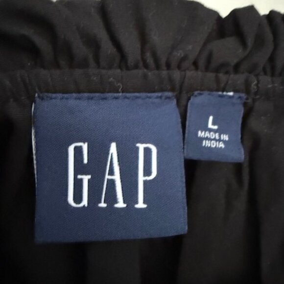 Gap Cotton Poplin Midi Dress with Lace Short Sleeves, Black, Size Large - Picture 4 of 4